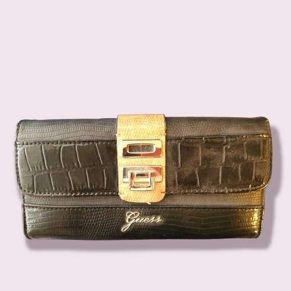 Guess Wallet Black & Beige Large Continental Wallet - Picture 1 of 9